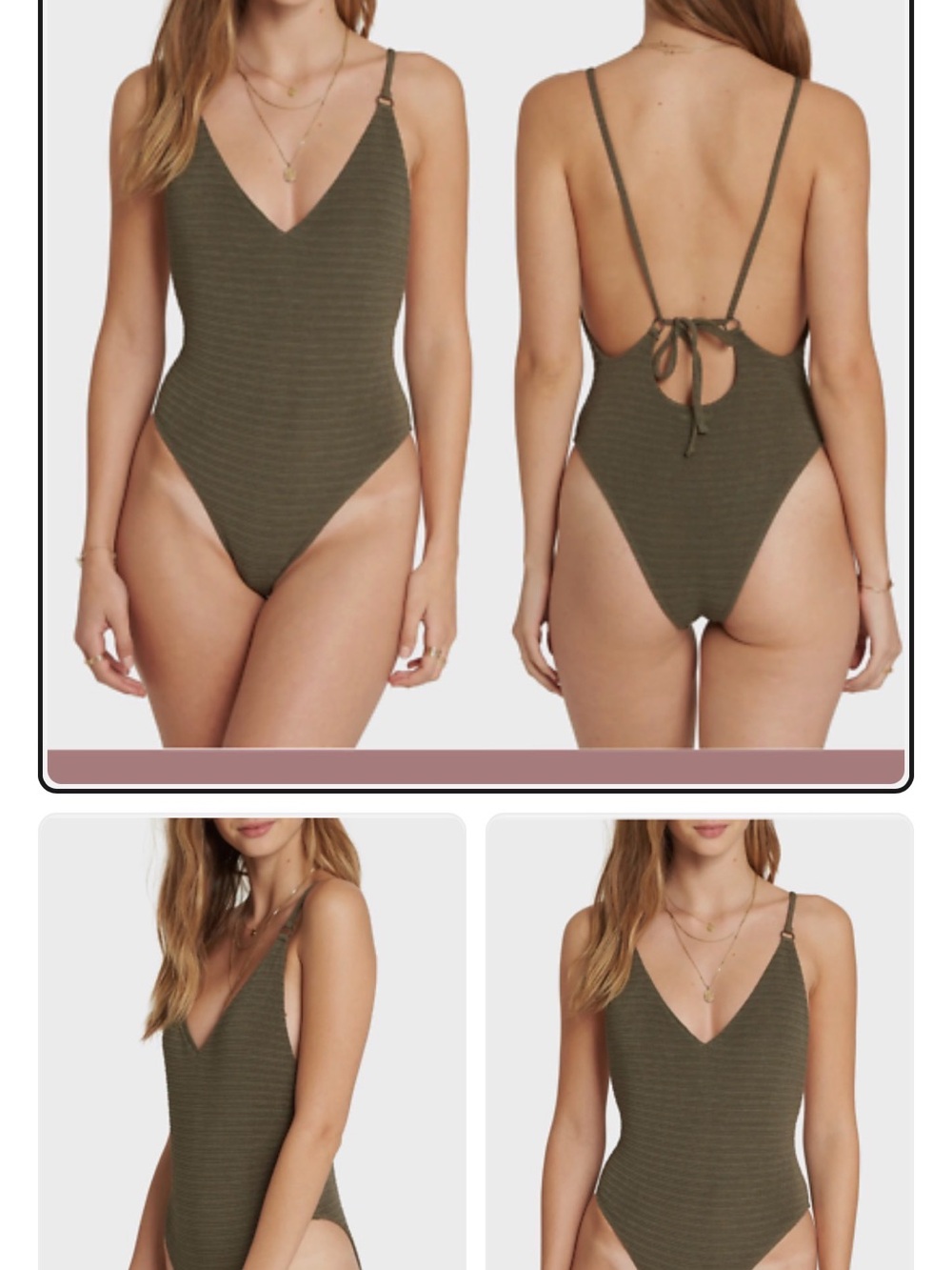 Billabong Olive Ribbed V‑Neck One‑Piece Swimsuit